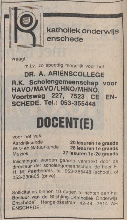 Voortsweg 227 Dr. A. Ariënscollege advertentie Tubantia 5-1-1980.jpg
