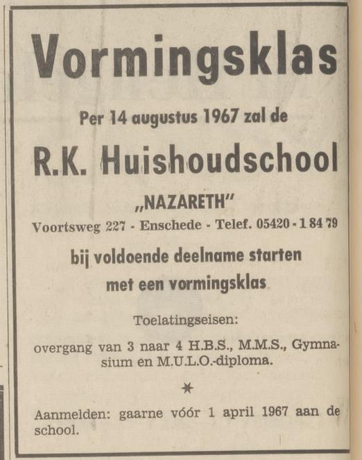 Voortsweg 227 R.K. Huishoudschool Nazareth advertentie Tubantia 4-3-1967.jpg