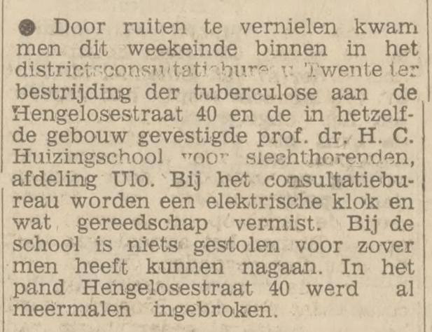 Hengelosestraat 40 Prof. Dr. H.C. Huizingschool voor slechthorenden afd. Ulo krantenbericht Tubantia 11-12-1967.jpg