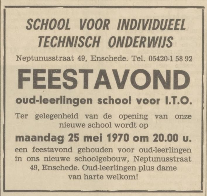Neptunusstraat 49 school voor Individueel Technisch Onderwijs I.T.O. advertentie Tubantia 23-5-1970.jpg