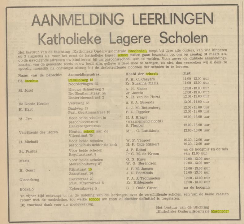 Parallelweg 15 Katholieke Lagere School St. Jacobus advertentie Tubantia 23-3-1968.jpg