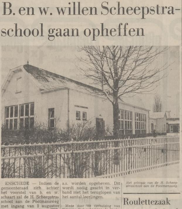 Poolmansweg 36 H. Scheepstraschool krantenbericht Tubantia 7-1-1970.jpg