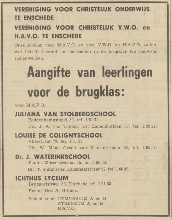 Vlierstraat 79 VCO mavo Louise de Colignyschool advertentie Tubantia 23-3-1968.jpg