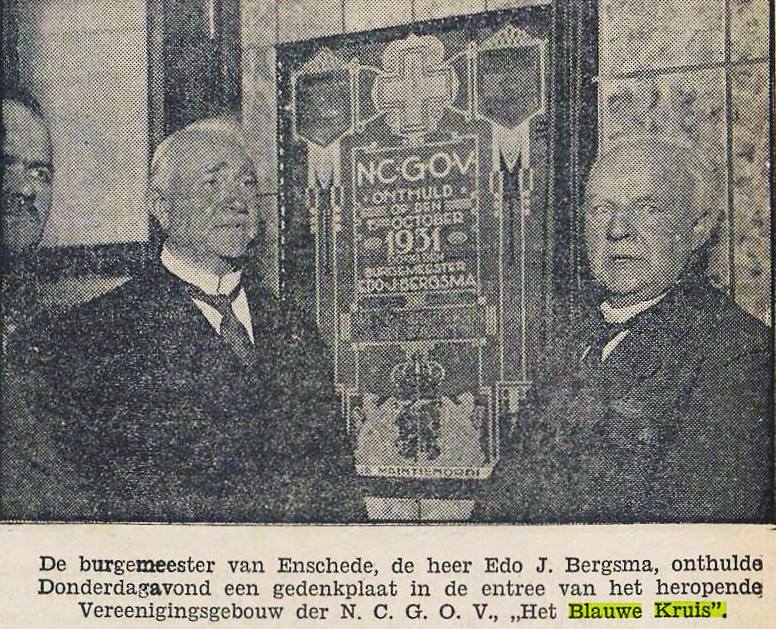 Markt 12 heropening Hotel Het Blauwe Kruis door burgemeester Bergsma 1931.jpg