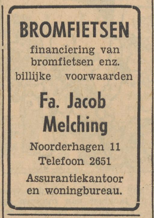 Noorderhagen 11 Assurantiekantoor en woningbureau Fa. Jacob Melching advertentie Tubantia 31-8-1955.jpg