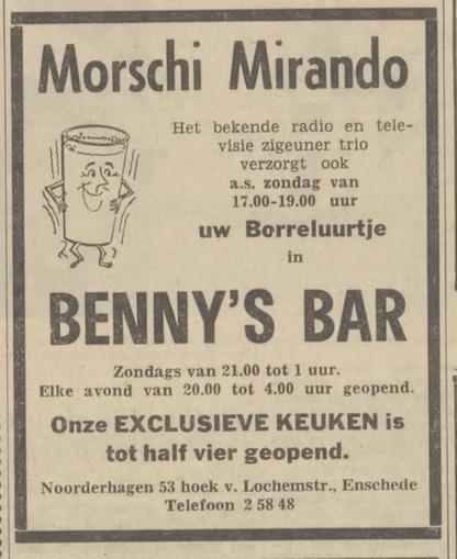 Noorderhage 53 Benny's Bar advertentie Tubantia 20-10-1967.jpg