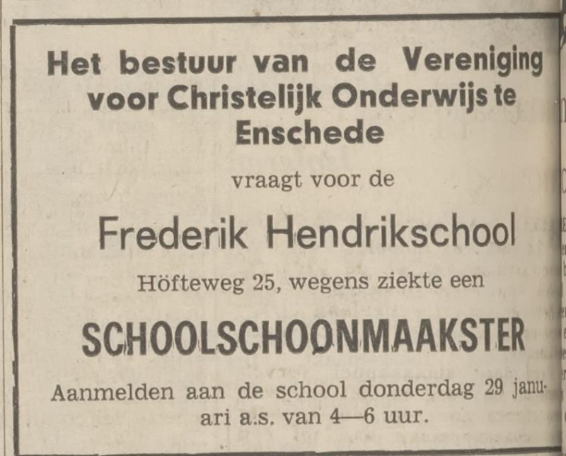 Höfteweg 25 Frederik Hendrikschool advertentie Tubantia 28-1-1970.jpg