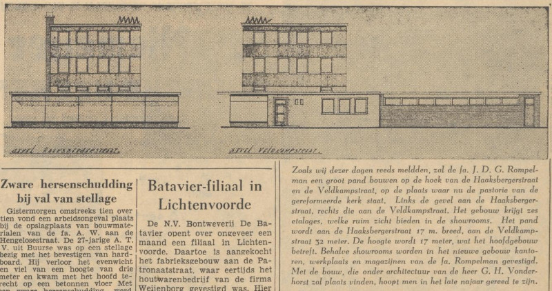 Haaksbergerstraat 244 hoek Veldkampstraat tekening verbouwing pastorie Gereformeerde kerk tot showroom sanitairzaak Rompelman krantenbericht Tubantia 17-2-1960.jpg