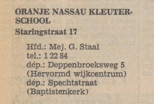 Spechtstraat 32 Baptistenkerk dependance Oranje Nassau kleuterschool CVO advertentie Tubantia 16-3-1965.jpg