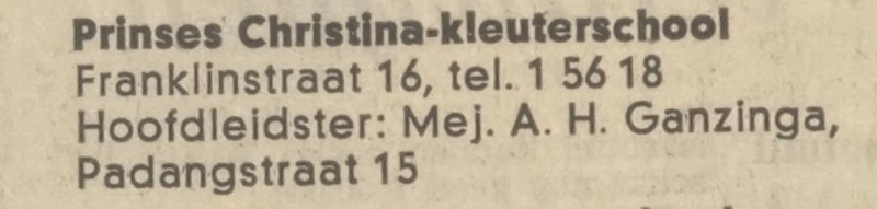 Franklinstraat 16 Prinses Christina kleuterschool advertentie Tubantia 9-3-1968.jpg