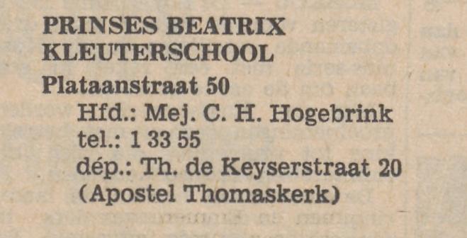 Plataanstraat 50 Prinses Beatrix kleuterschool advertentie Tubantia 16-3-1965.jpg