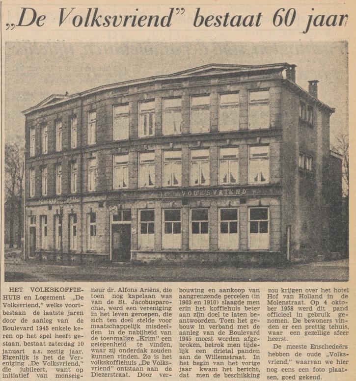 Diezerstraat 14 logement De Volksvriend inmiddels gesloopt. krantenbericht Tubantia 6-1-1959.jpg