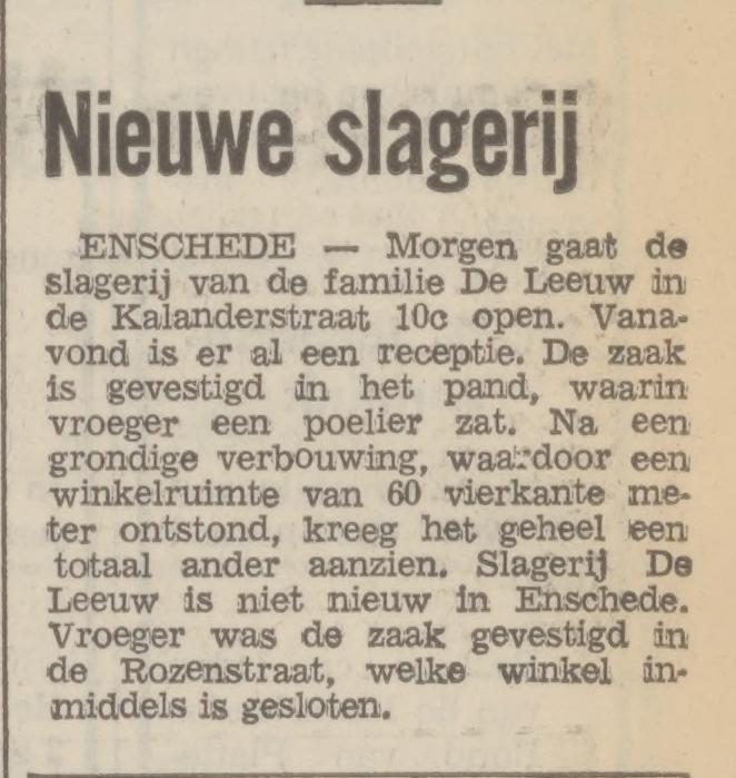Kalanderstraat 10c slagerij Freddy de Leeuw krantenbericht Tubantia 3-4-1974.jpg