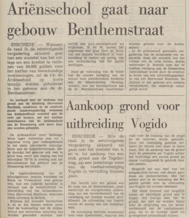 Hessenweg 69 Dr. Ariensschool naar Dr. Benthemstraat krantenbericht Tubantia 23-8-1974.jpg