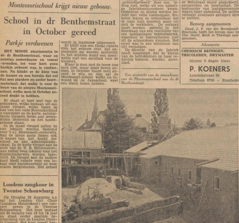 Dr. Benthemstraat 14 Montessorischool krantenbericht Tubantia 13-8-1955.jpg