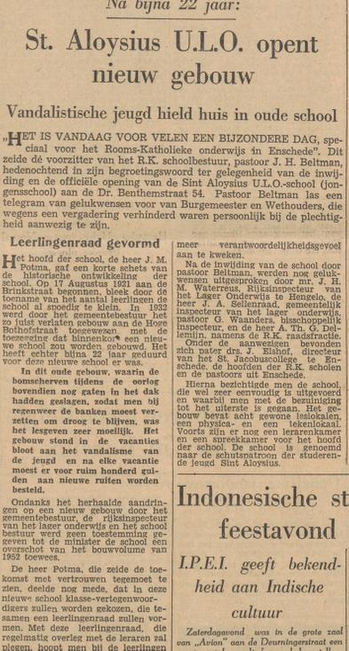 Dr. Benthemstraat 54 Sint Aloysius Uloschool krantenbericht Tubantia 22-3-1954.jpg