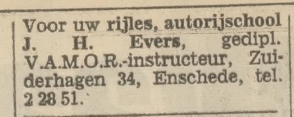 Zuiderhagen 34 Autorijschool  J.H. Evers advertentie Tubantia 18-2-1967.jpg