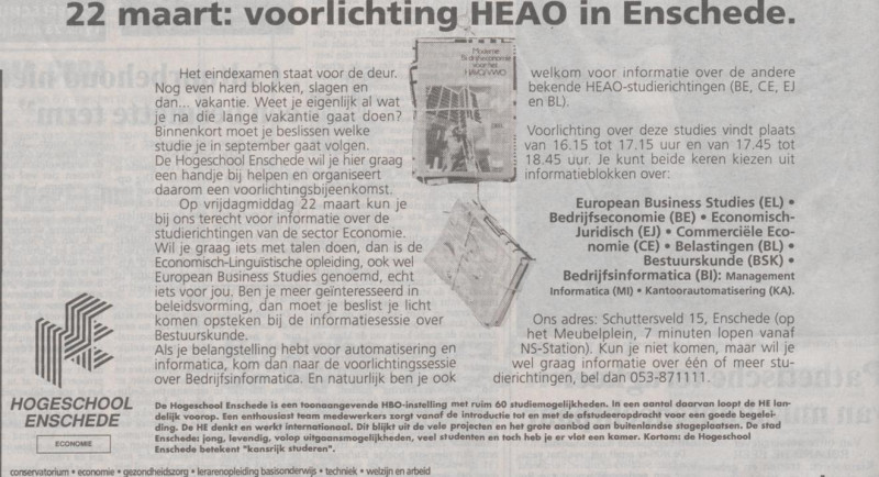Schuttersveld 15 Hogeschool Enschede advertentie De Volkskrant 16-3-1991.jpg