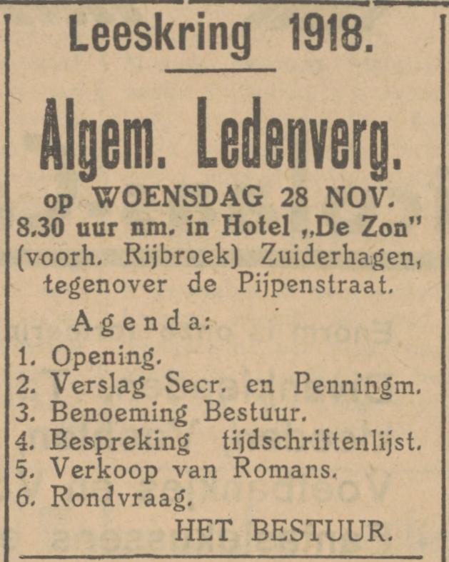 Zuiderhagen 43 Hotel De Zon voorheen Rijbroek advertentie Tubantia 26-11-1928.jpg