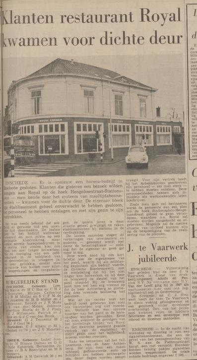 Hengelosestraat 35 hoek Stationsplein restaurant Royal gesloten krantenbericht Tubantia 11-2-1970.jpg