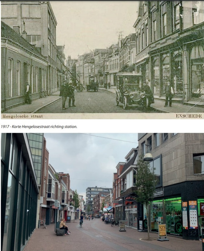 Hengelosestraat 9 links toen 1917 en nu Korte Hengelosestraat.jpg