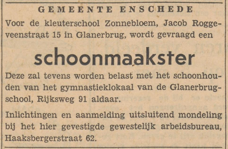 Rijksweg 91 Glanerbrugschool advertentie Tubantia 18-4-1956.jpg