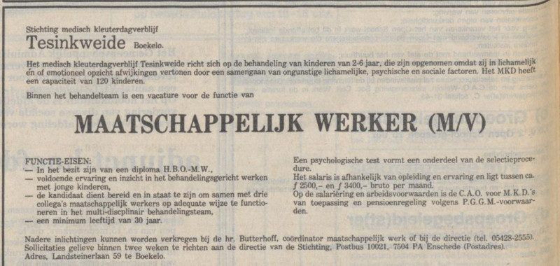 Landsteinerlaan 59 kleuterdagverblijf Tesinkweide advertentie de Volkskrant 30-5-1981.jpg