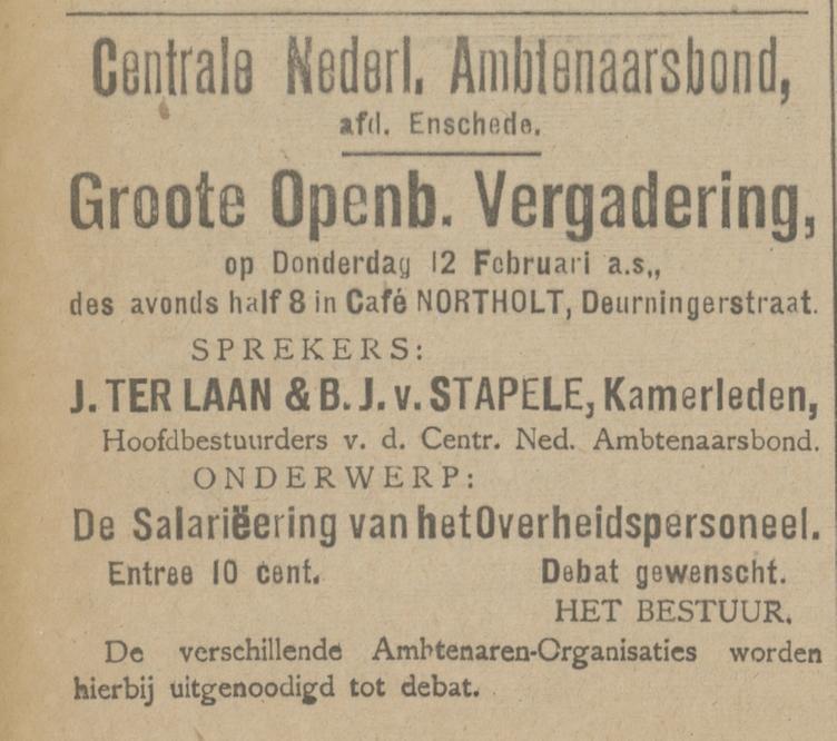 Deurningerstraat 27 cafe Northolt advertentie Tubantia 7-2-1920.jpg
