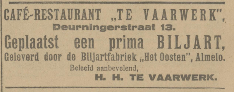 Deurningerstraat 13 cafe restaurant Te Varwerk advertentie Tubantia 26-9-1921.jpg
