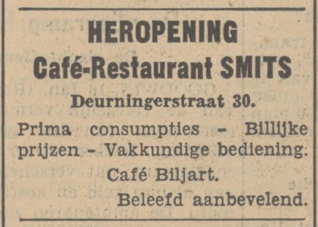 Deurningerstraat 30 cafe restaurant Smits advertentie Tubantia 16-1-1936.jpg