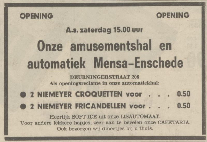 Deurningerstraat 208 Automatiek en amusementshal Mensa advertentie Tubantia 10-9-1971.jpg
