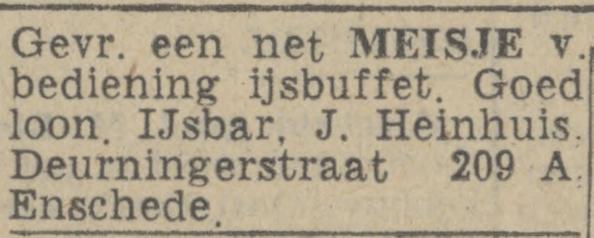 Deurningerstraat 209A IJsbar J. Heinhuis advertentie Twentsch nieuwsblad 2-5-1944.jpg