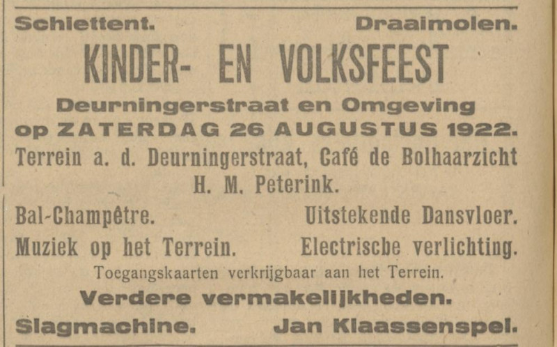 Deurningerstraat 480 cafe de Bolhaarzicht H.M. Peterink advertentie Tubantia 24-8-1922.jpg