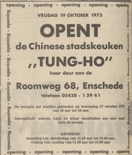 Roomweg 68 openingChinees restaurant Tung Ho advertentie Tubantia 16-10-1973.jpg