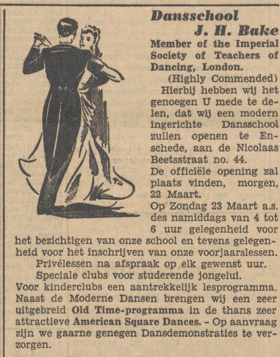 Nicolaas Beetsstraat 44 Dansschool J.H. Bake advertentie Tubantia 121-3-1952.jpg