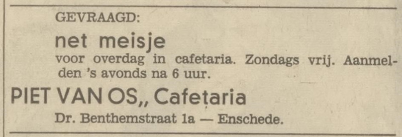 Dr. Benthemstraat 1A cafetaria Piet van Os advertentie Tubantia 13-1-1967.jpg