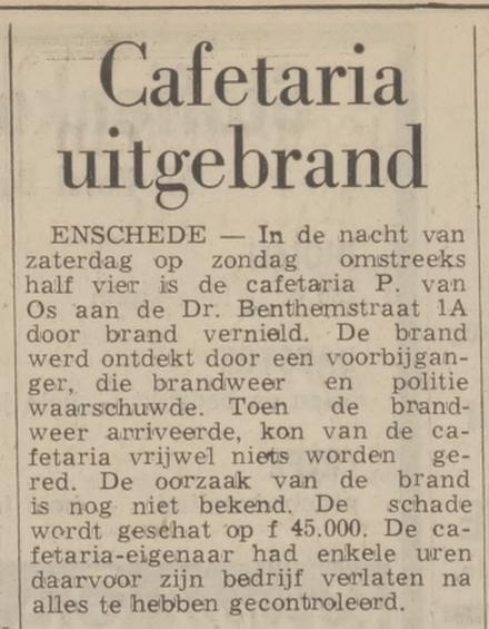 Dr. Benthemstraat 1A cafetaria Piet van Os uitgebrand krantenbericht Tubantia 14-4-1969.jpg
