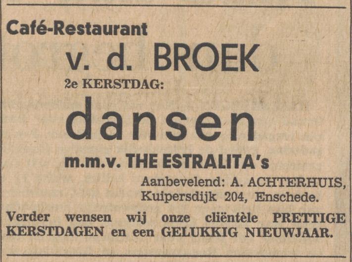 Kuipersdijk 204 cafe restaurant v.d. Broek eig. A. Achterhuis advertentie Tubantia 18-12-1965.jpg