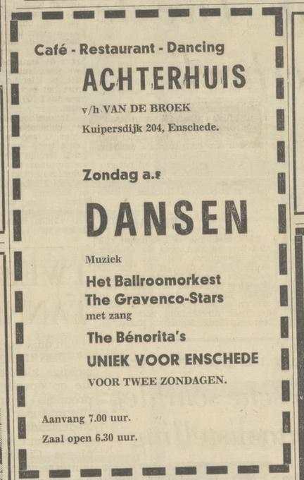 Kuipersdijk 204 cafe restaurant dancing Achterhuis voorheen cafe van de Broek advertentie Tubantia 6-10-1967.jpg