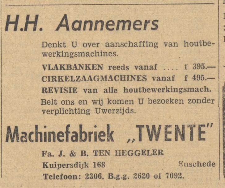 Kuipersdijk 168 Machinefabriek Twente Fa. J. & B. ten Heggeler advertentie Tubantia 8-2-1958.jpg