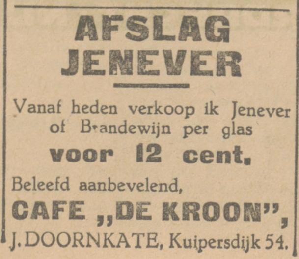 Kuipersdijk 54 cafe De Kroon J. Doornkate advertentie Tubantia 10-10-1931.jpg