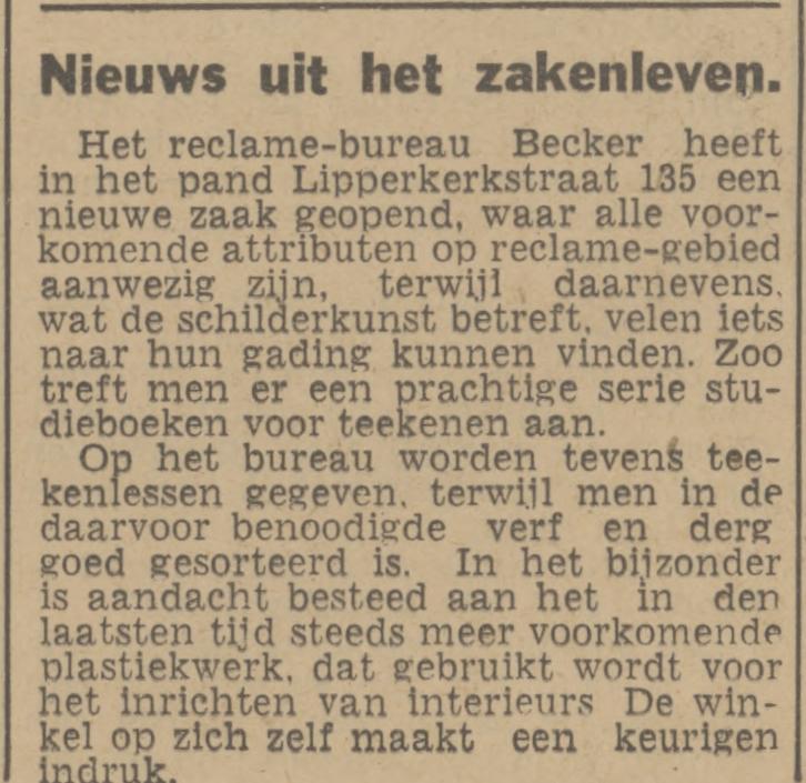 Lipperkerkstraat 135 reclamebureau en verfzaak Becker krantenbericht Tubantia 20-12-1941.jpg