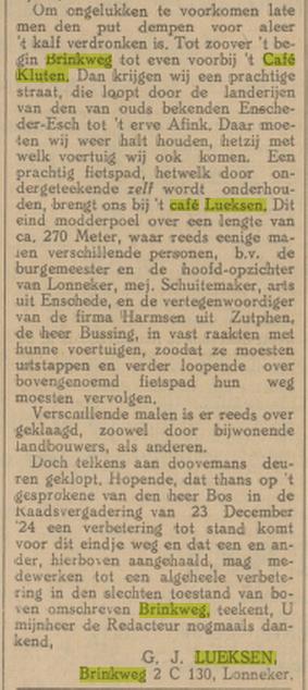Brinkweg cafe Kluten en cafe Lueksen krantenbericht Tubantia 11-2-1925 (2).jpg
