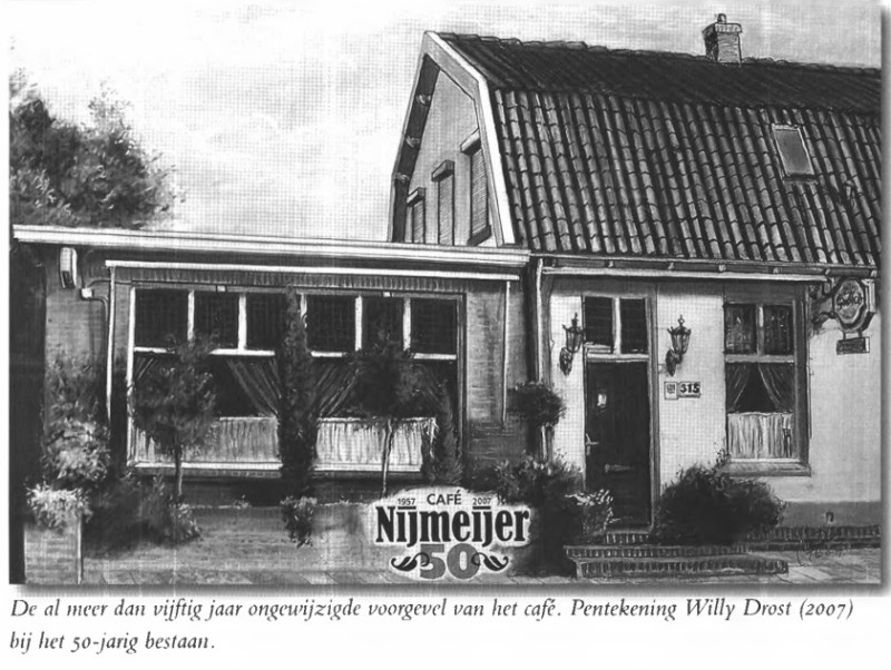 Brinkstraat 315 cafe Nijmeijer 50 jaar bestaan pentekening Willy Drost 2007.jpg