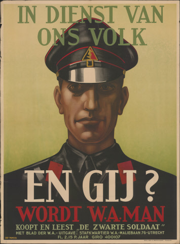 Wervingsposter 'In dienst van ons volk. En gij Wordt W.A.-man' Publicatie door N.S.B. 1940(Stadsarchief Enschede, OB000134).jpeg