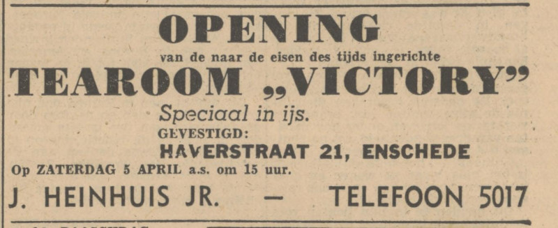 Haverstraat 21 Tearoom Victory J. Heinhuis Jr. advertentie Tubantia 3-4-1947.jpg