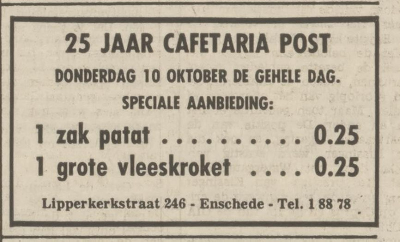 Lipperkerkstraat 246 cafetaria Post advertentie Tubantia 8-10-1974.jpg