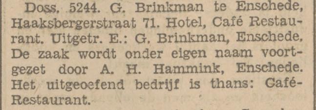 Haaksbergerstraat 71 Hotel cafe restaurant G. Brinkman krantenbericht Tubantia 19-4-1930.jpg