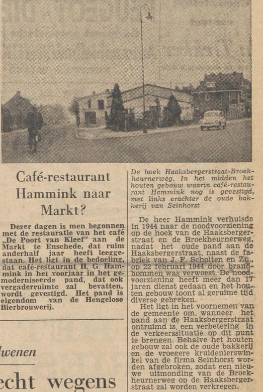 Haaksbergerstraat 161 eerder 113 hoek Broekheurnerweg houten gebouw cafe restaurant Hammink krantenbericht Tubantia 5-1-1962.jpg