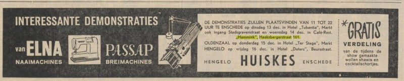 Haaksbergerstraat 161 cafe restaurant Hammink advertentie Tubantia 13-12-1960.jpg